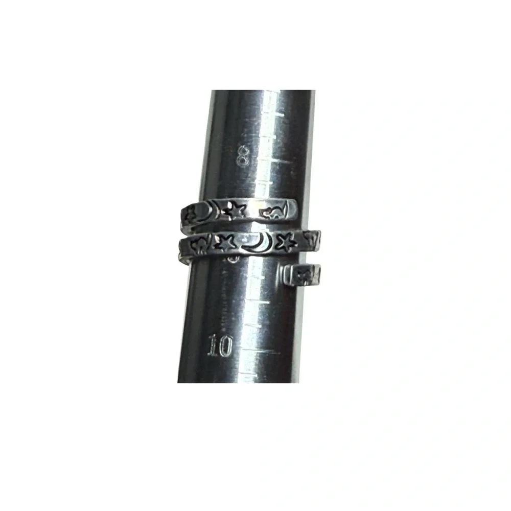 Handmade stamped witch core celestial black‎ cat silver adjustable wrap ring